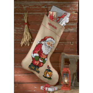 Permin Stickereiset Jute Weihnachtssocke XL Weihnachtsmann mit Laterne von Permin