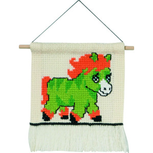 Permin Stickereiset mit grünem Pony für Kinder 16x18cm von Permin