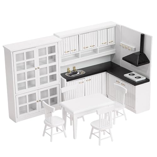 1 Set Dollhouse Kitchen, 1/12 Skala Holzminiatur Küche, realistisches Mini Puppenhausmöbelmodell, Miniaturen Kochschrank Landschaftsofen für Wohnkultur von Pesoncarl