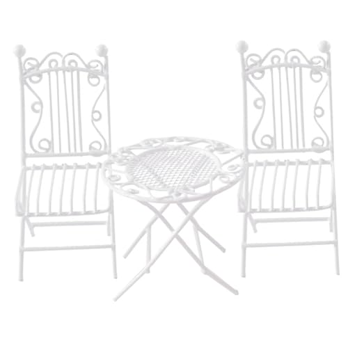 Pesoncarl Bistro Set, 3 Stück realistische Eisenminiatur -Puppenhauszubehör, lustige DIY -Zubehör weiß Miniaturmöbel für Dollhouse Decor Kinder Geschenke von Pesoncarl