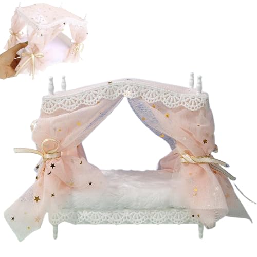 Dollhouse Bett für Prinzessin 1:12 Skala Simuliertes Puppenbett mit Bettvorhang & Krawatte DIY Friendly Decorative Dollhouse Möbel für Puppenhaus Enthusiasten, Stil 2 von Pesoncarl