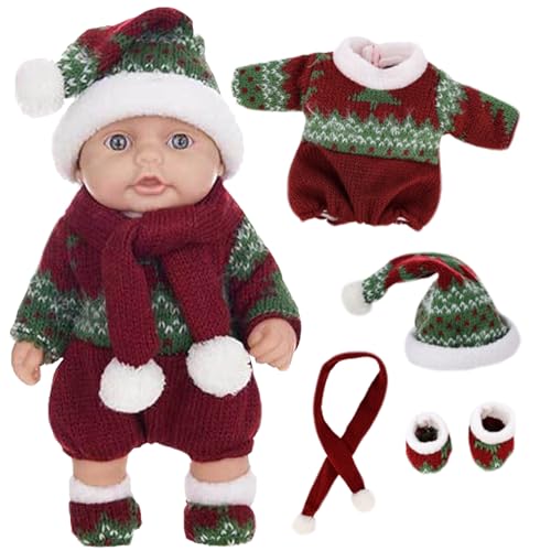 Mini Babypuppen 10 niedliche Weihnachtsmini -Puppen mit beweglichen Gelenken realistische Neugeborene Babypuppen weiche Vinyl Babypuppen Ganzkörper Stehen Babypuppe mit Kleidung für Kinder, grün. von Pesoncarl