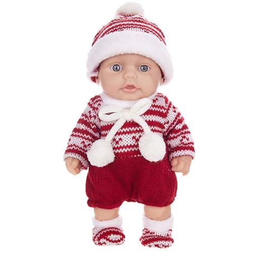 Mini Babypuppen 10 niedliche Weihnachtsmini Puppen mit beweglichen Gelenken realistische Neugeborene Babypuppen weiche Vinyl Babypuppen Ganzkörper Stehende Babypuppe mit Kleidung für Kinder rot von Pesoncarl