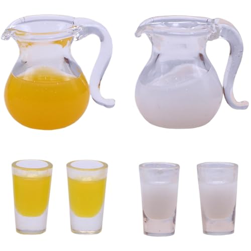 Miniatur Food Getränke Set, 6pcs/Set 1/12 Skala Saftkrug und Tasse, Glaspuppenhausküche Set für Puppenhause Frühstückszene Accessoires von Pesoncarl