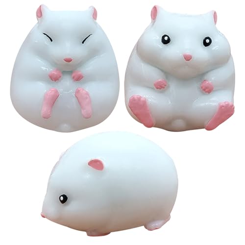 Nette Squishies, 3PCS Stressspielzeug entzückender Hamster in 3 Stilen Niedliche Stressbekämpfung Spielzeug Weiche Quetschiergummi 2,4 x 2 Zoll Flüssigkeit Squeeze Spielzeug für Kinder Erwachsene von Pesoncarl