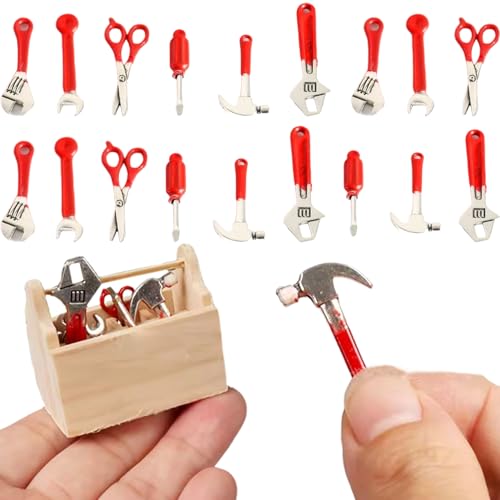 Pesoncarl 24pcs Miniaturpuppenhauszubehör, Mini Reparaturwerkzeuge Puppenhauszubehör, realistische Schraubenschlüssel Hammer Kit Miniaturen Spielzeug für DIY Lagerhaus Garden Garage Dekor von Pesoncarl