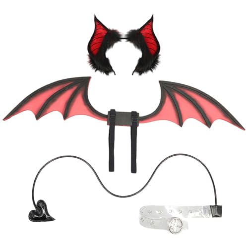 Pesoncarl 3PCS Cosplay -Kostüme, Teufel Kostüm -Set, Bat Devil Wing, Stirnband und Schwanz, Dress -up Dämonenkostümzubehör für Cosplay -Party von Pesoncarl