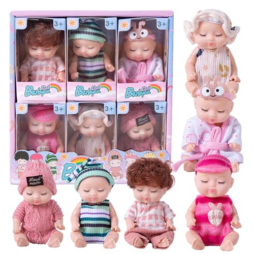 Pesoncarl 6pcs Mini Babypuppen 4 Zoll realistischer Plastikschlaf Mini Babys mit Kleidung, bewegliche Gelenke süße Mini Puppen für Mädchen Junge Kleinkinder und Kinder 3+ von Pesoncarl