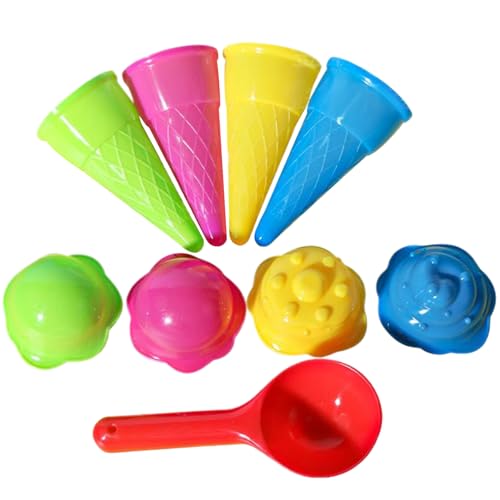 Pesoncarl 9pcs/Set Strandspielzeug, Plastik -Eisspiel -Spielset enthält Eiszapfen, Schaufel und Deckel, Spielzeugeiset, Sandspielzeug für Kinder Kleinkinder, zufällige Farbe von Pesoncarl