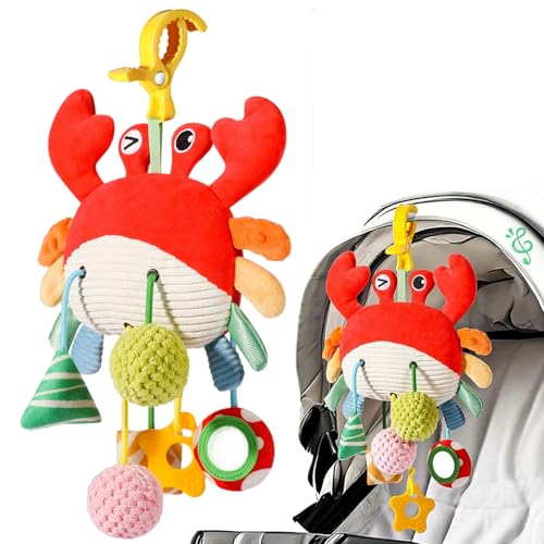 Pesoncarl Autositzspielzeug, Baby Plüsch Spiral Hanging Spielzeug für Kinderwagen Crib Bar Stuhlbassinet Autositz Mobile mit Musikbox Krabbenform von Pesoncarl