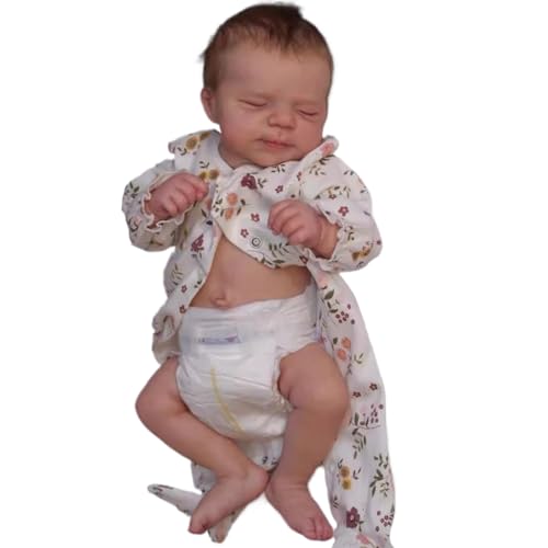 Pesoncarl Babypuppe mit Kleidung und Windel 20in realistische Babypuppe mit schläfrigem Gesicht, Augen geschlossen und Haar Silikon Babypuppe mit Baumwollkörper, Geschenke für Mädchen von Pesoncarl