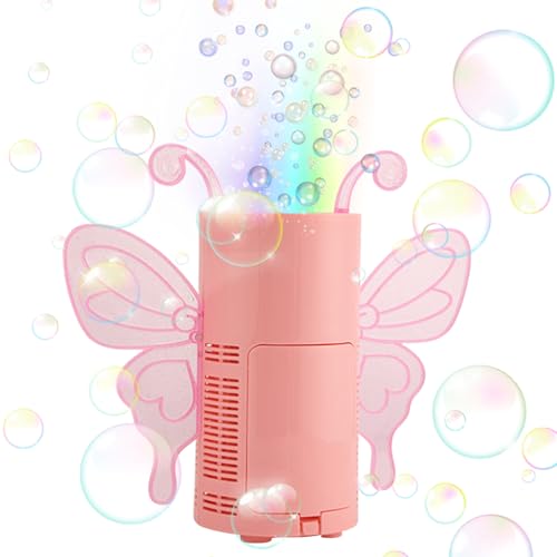 Pesoncarl Blasen für Kinder, Bubble Machine Butterfly Automatische Blasenhersteller mit Lösungen Bubble Blower -Spielzeug mit LED, Musik für Kleinkinder Geburtstagsfeier 20 Löcher Rosy Rosy von Pesoncarl