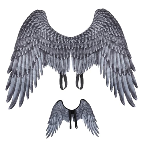 Pesoncarl Engel Kostüm, Angel Wing für Kinder Unisex Free Size Feathers Realistic Halloween Angel Flügel elastischer Schultergurt Nicht gewebter Flügel Kostüm für Party Cosplay Grey von Pesoncarl