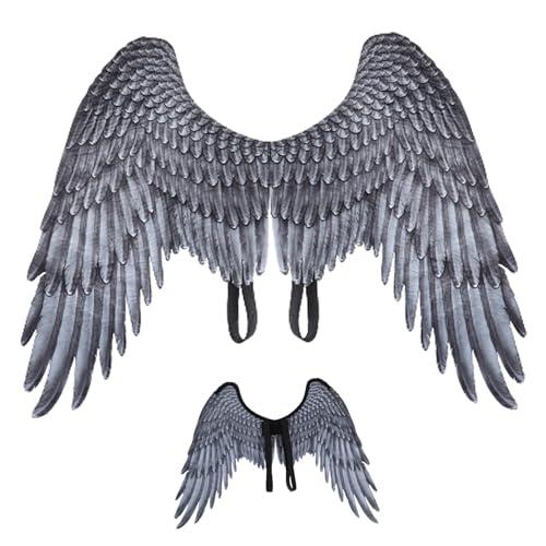 Pesoncarl Engel Kostüm Frauen, Engel Flügel für Erwachsene Unisex Freigröße Federn Realistische Halloween Angel Flügel elastischer Schultergurt Nicht gewebter Flügel Kostüm für Party Cosplay Schwarz von Pesoncarl