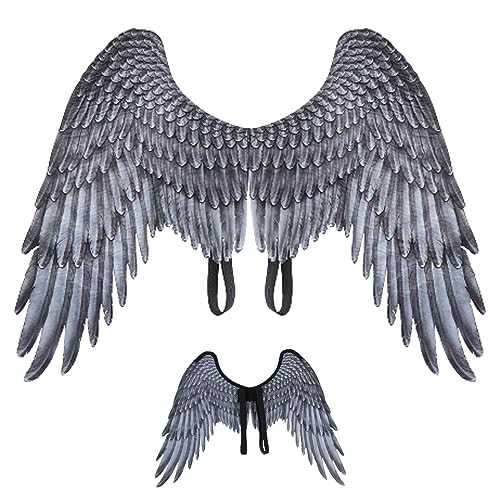 Pesoncarl Halloween-Kostüme, Angel Flügel für Erwachsene Unisex frei Größe Federn Realistische Halloween Angel Flügel elastischer Schultergurt Nicht gewebter Flügel Kostüm für Party Cosplay Schwarz von Pesoncarl