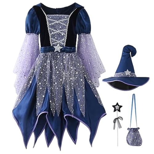 Pesoncarl Hexenkostüm für Mädchen, leuchtendes böses Hexenkleid mit Hut, Magics -Zauberstab und Süßwaren Tasche für Halloween -Party -Dekor, 130 cm, Kostüm Kleid Pesoncarl Hexenkostüm für Mädchen, leuchtendes böses Hexenkleid mit Hut, Magics -Zauberstab und Süßwaren Tasche für Halloween -Party -Dekor, 130 cm, Kostüm Kleid von Pesoncarl