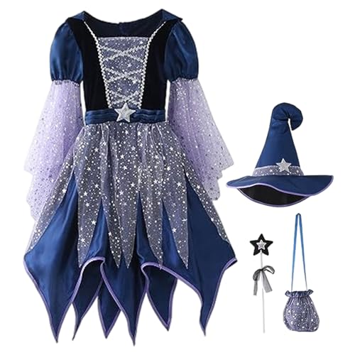 Pesoncarl Hexenkostüm für Mädchen, leuchtendes böses Hexenkleid mit Hut, Magics -Zauberstab und Süßwarenbeutel für Halloween -Party -Dekor, 110 cm Pesoncarl Hexenkostüm für Mädchen, leuchtendes böses Hexenkleid mit Hut, Magics -Zauberstab und Süßwarenbeutel für Halloween -Party -Dekor, 110 cm von Pesoncarl