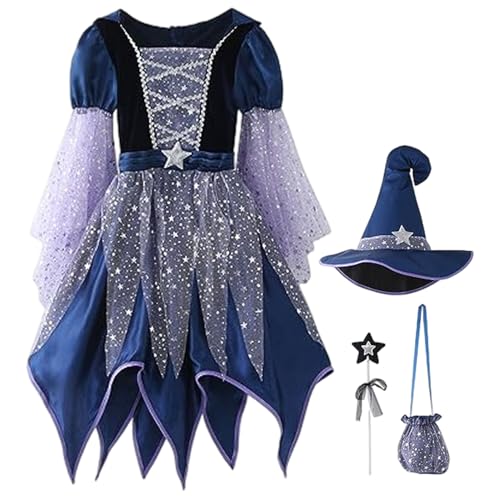 Pesoncarl Hexenkostüm für Mädchen, leuchtendes böses Hexenkleid mit Hut, Magie -Zauberstab und Süßwarenbeutel für Halloween -Party -Dekor, 110 cm, Kostüm Kleid Pesoncarl Hexenkostüm für Mädchen, leuchtendes böses Hexenkleid mit Hut, Magie -Zauberstab und Süßwarenbeutel für Halloween -Party -Dekor, 110 cm, Kostüm Kleid von Pesoncarl
