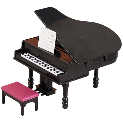 Pesoncarl House Möbel, realistisches Mini Klavier mit Stuhl, Plastikspielzeugklavier, winziges Grand Piano für Fairy Doll Home Szene von Pesoncarl