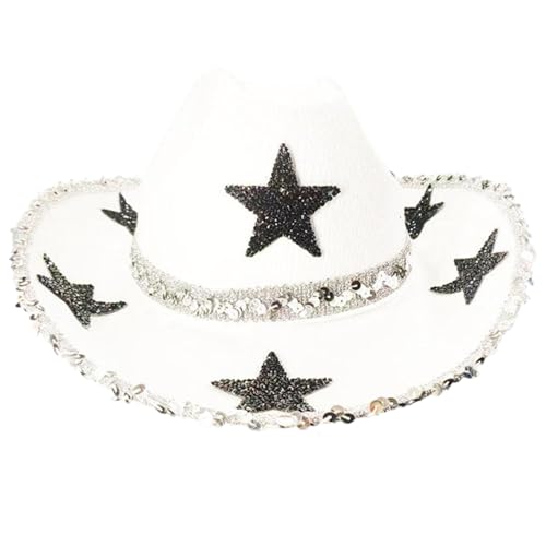 Pesoncarl Hüte für Erwachsene, Cowgirl Hut Weißer Cowgirl -Hut mit verstellbarem Riemen Strassstar Disco für westliche Party Dress Up Junggeselle Party Accessoires von Pesoncarl