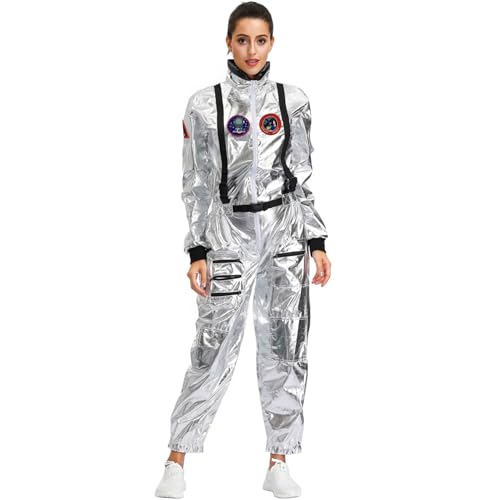 Pesoncarl Kostümoutfits, Astronauten Kostüm Erwachsener, weicher Polyester Raum, Mode -Silber -Weltraumanzug, kreative außerirdische Kostüme für Frauen mit Kostümer Cosplay, L. von Pesoncarl