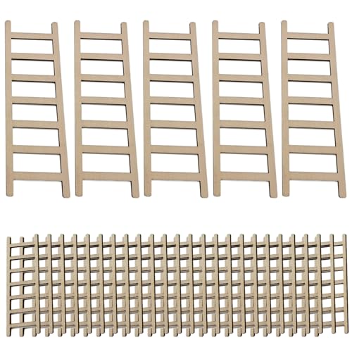 Pesoncarl Mini -Leiter 40pcs 2,4 Zoll kleines Leiterdekor und 5 Stcs 5,9 -Zoll -Kleine Holzleiter für DIY -Kunsthandwerk, Feengartenzubehör, Puppenhausdekor. von Pesoncarl