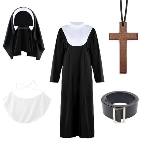 Pesoncarl Nonne Kostüme für Frauen Halloween Nun Outfit mit Kopfbedeckung, Lätzchen, Gürtel und Kreuz Halskette Religiöse Frauen mit Kostümen für Halloween -Party -Cosplay -Vorräte, Kostümkleid Pesoncarl Nonne Kostüme für Frauen Halloween Nun Outfit mit Kopfbedeckung, Lätzchen, Gürtel und Kreuz Halskette Religiöse Frauen mit Kostümen für Halloween -Party -Cosplay -Vorräte, Kostümkleid von Pesoncarl