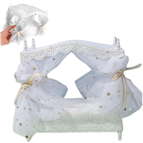 Pesoncarl Puppenhausbett für Prinzessin 1:12 Skala Simuliertes Puppenbett mit Bettvorhang & Krawatte DIY Friendly Decorative Dollhouse Möbel für Dollhouse Enthusiasten, Weiß von Pesoncarl