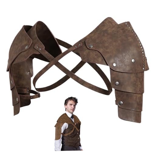 Pesoncarl Ritterpanzerung, doppelte Pauldron Schulter Rüstung Verstellbares Faux PU Leder mittelalterlicher Rüstung, Vintage Viking Rüstung für Rollenspiele Cosplay von Pesoncarl