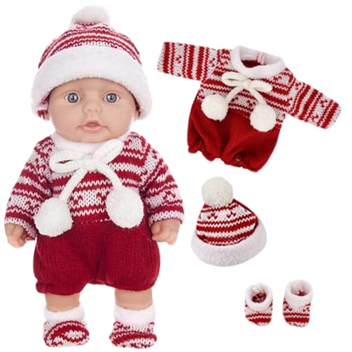 Pesoncarl Silikon -Babypuppe, Mini -Babypuppen, 10 süße Weihnachtsmini -Puppen mit beweglichen Gelenken realistische Neugeborene Babypuppen weiche Vinyl Babypuppen Ganzkörper Stehen Babypuppe, rot von Pesoncarl