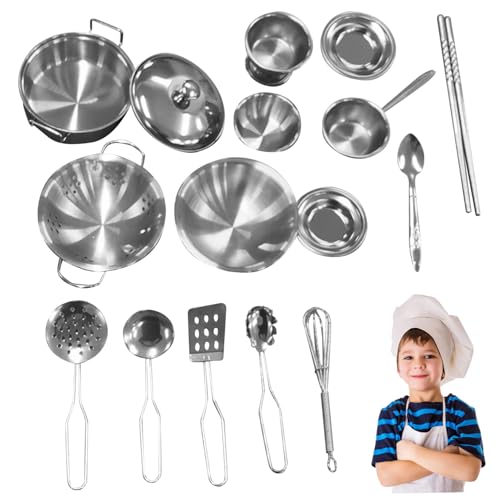 Pesoncarl Spielzeugküchensets 16pcs/Set Rollenspiel Spielzeug Lebensmittel Set für Kinderküchenzubehör Edelstahl Cooking Toys Spielen Küchenzubehör für Kinder 3 Jahre alt und up. von Pesoncarl