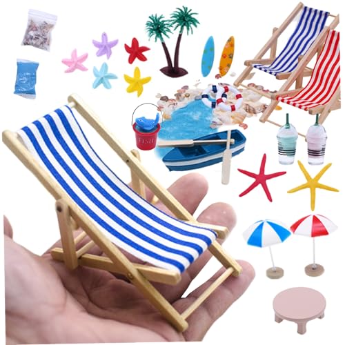 Pesoncarl Strandkuchen -Top, Dollhouse Dekoration Miniatur -Strandzubehör Mini Regenschirme Palm Stuhl Spielzeug Sommer Ozeankuchen Topper 25pcs von Pesoncarl