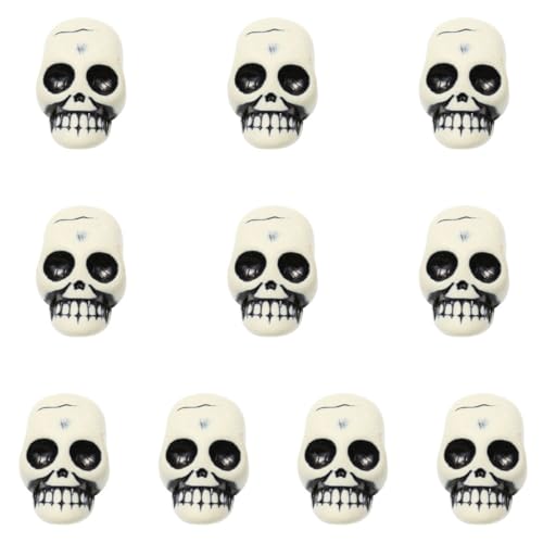 Pesoncarl Streichmaterial, Halloween Mini Schädel gefälschte Kopf Skelettmodell Ornament Simulation Harz Schädel Prop 10pcs von Pesoncarl