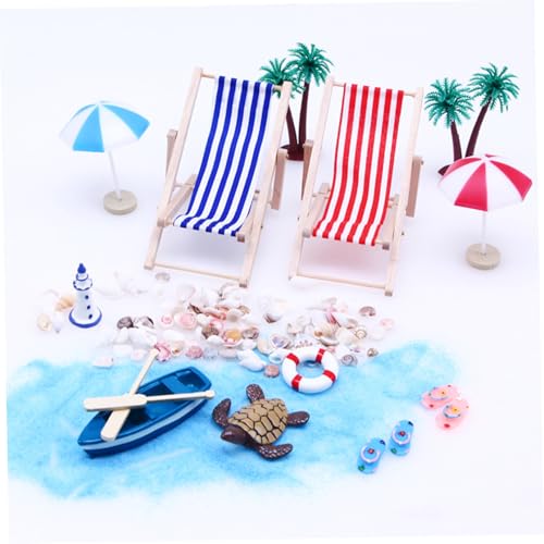 Pool -Party -Kuchen -Dekorationen, 1:12 Plastik Mini Dollhouse Accessoires umfassen Mini -Strandstuhl, Regenschirm, Palmen- und Strandlandschaft, DIY Dollhouse Miniaturzubehör von Pesoncarl