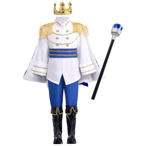 Prince Kostüm für Jungen Langarm Tunika Top Prince Charming Kostüm Jungen mit Crown & Cane Volles Set für Cosplay, Dress-up-Party, Rollenspiel, 130 cm, Kost Prince Kostüm für Jungen Langarm Tunika Top Prince Charming Kostüm Jungen mit Crown & Cane Volles Set für Cosplay, Dress-up-Party, Rollenspiel, 130 cm, Kost von Pesoncarl
