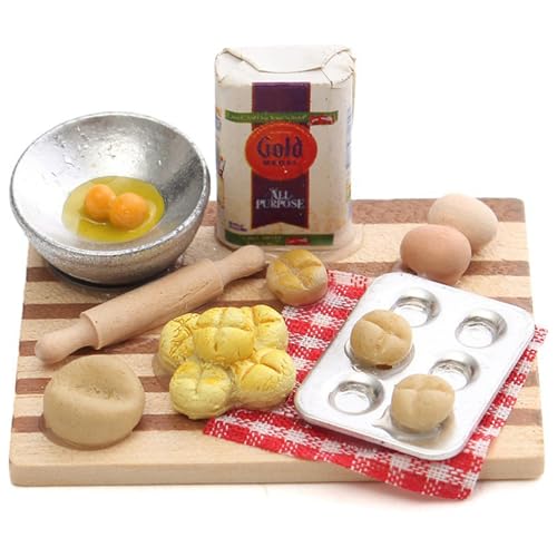 Puppenhaus Accessoires und Möbel, Mini -Lebensmittel 1 Set 1/12 Dollhouse Food Milch Brot Eier an Bord realistischer Miniaturen Küchen Lebensmittel Set für Puppenhauszubehör von Pesoncarl