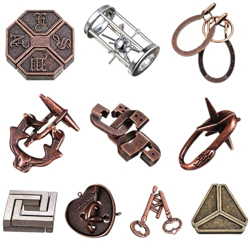 Rätsel für Erwachsene, Twin Key -Lock -Puzzle, 10pcs klassisches Metall -Lock -Puzzle, traditionelle Hirnteaser -Rätsel für Puzzlespiele, Schaltsperrsperr -Hirnteaser -Spielzeuggeschenke entsperren von Pesoncarl