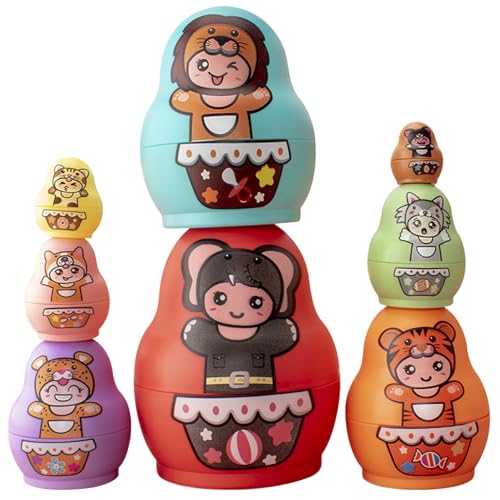 Russische Puppen für Kinder, 8pcs stapelbare Nistpuppen für Kleinkinder, hölzernen süße russische Nistpuppen, Bildungscartoon Matryoshka -Puppe für Jungen Mädchen Geschenke (zufällige Farbe). von Pesoncarl