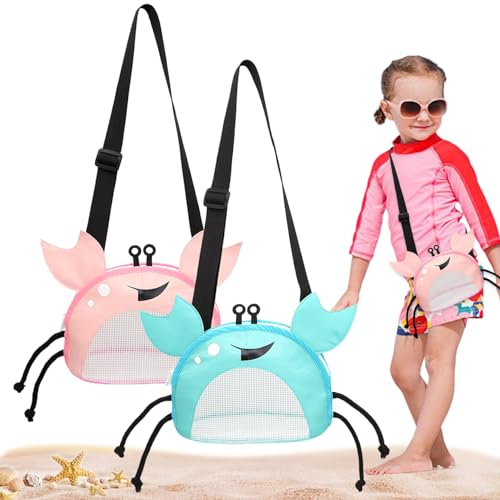 Sandspielzeug, Kids Beach Bag Crab 2PCS Design Muschelbeutel süße Mesh Beach Bag mit verstellbarem Riemen Beach Toy Bag Sand Toy Bag zum Halten von Muscheln Strandspielzeug von Pesoncarl