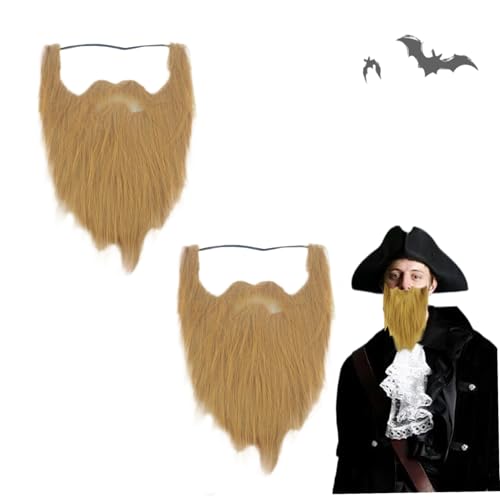 Scary Halloween Maske, 2 PCs gefälschte Bärte 17 in Long Halloween Ingwer Goatee gefälschter Schnurrbart mit elastischen Band Brown lustige falsche Gesichtshaarbart -Perücke für Männer Halloween Kost von Pesoncarl