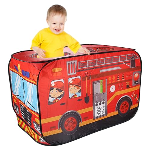 Spiele Spielen, Kinderpop-up-Zelt 44.1x27.6x29.5 faltbares Autozelt atmungsaktives Spielzelt mit Rolling Door & Skylight Non Shrink Fade Resistant Kids Tent, Feuerwehrwagen von Pesoncarl