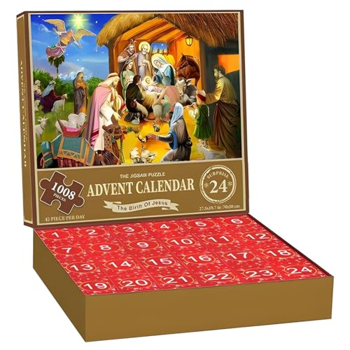 Pesoncarl Toy Advent Calender, Adventskalender Puzzle 2024 Weihnachten 1008 Stück Jigsaw Rätsel 24 Tage Weihnachten Countdown -Kalender Weihnachtspuzzles Geschenk, Familienspiel, Style2 von Pesoncarl