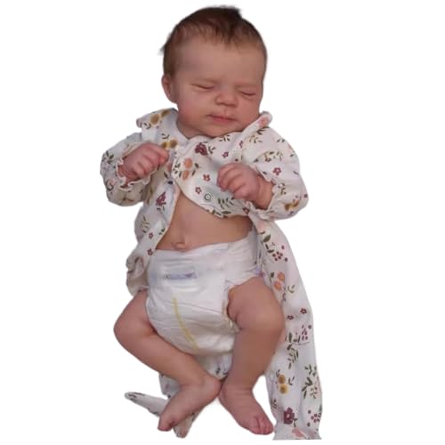 Weiche Babypuppe, Babypuppe mit Kleidung und Windel 20in realistischer Babypuppe mit schläfrigem Gesicht, Auge geschlossen und Haar Silikon Babypuppe mit Baumwollkörper, Geschenke für Mädchen von Pesoncarl