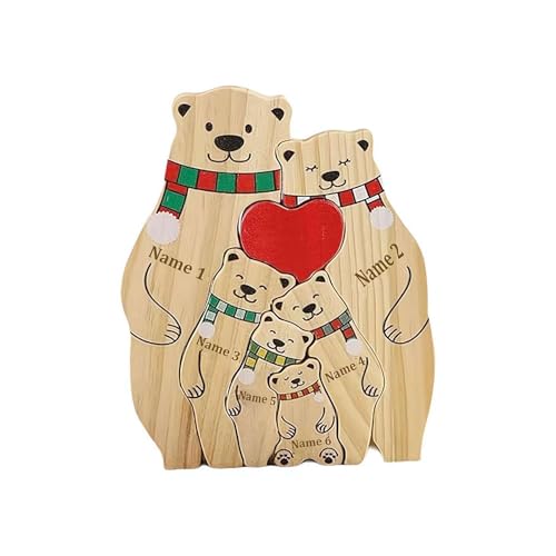 Holz-Bären-Puzzle mit 2–6 Familiennamen, Skulptur mit Familiennamen, Puzzle-Ornament, individuelles Familien-Bär-Puzzle-Geschenk für Weihnachten/Geburtstag von Pessrrtewg