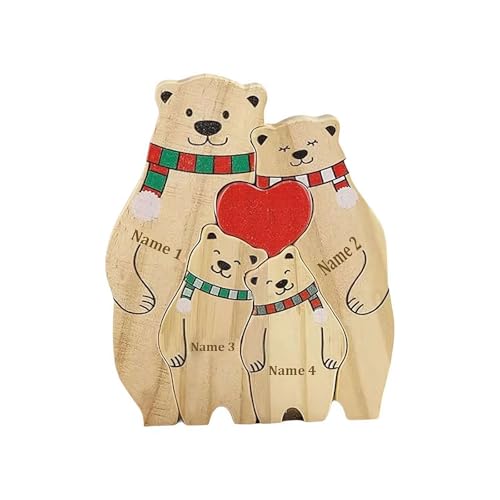 Holz-Bären-Puzzle mit 2–6 Familiennamen, Skulptur mit Familiennamen, Puzzle-Ornament, individuelles Familien-Bär-Puzzle-Geschenk für Weihnachten/Geburtstag von Pessrrtewg