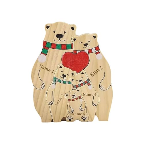 Holz-Bären-Puzzle mit 2–6 Familiennamen, Skulptur mit Familiennamen, Puzzle-Ornament, individuelles Familien-Bär-Puzzle-Geschenk für Weihnachten/Geburtstag von Pessrrtewg