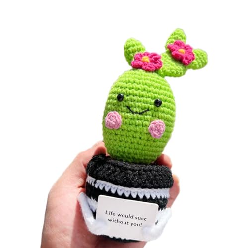 Pessrrtewg Positiver Häkelkaktus, Positive Strickpflanzen Kaktus, Mini Cute Crochet Kaktus Topfpflanzen, Lustige Kaktu Rosen Emotional von Pessrrtewg