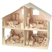 PEBARO 880 - Holzbausatz Puppenhaus mit Möbeln, Holzkonstruktion mit 11 + 241 Teilen von Peter Bausch GmbH & Co. KG