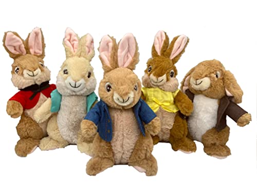 Peter Rabbit 2 - Hase und Freunde Kuscheltier versch. Plüsch Hasen 22 cm, Original Plüschhase Plüschtier, Kinofilm 2021 EIN Macht Sich vom Acker, Kino Film (5er Set Hasen), 7407D von Peter Rabbit