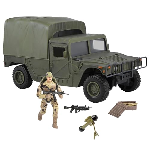 Peterkin World Peacekeeper Humvee Soft-Top-Truck mit Militärfiguren und Zubehör, Maßstab 1:18, Actionfiguren und Zubehör, ab 3 Jahren von Peterkin